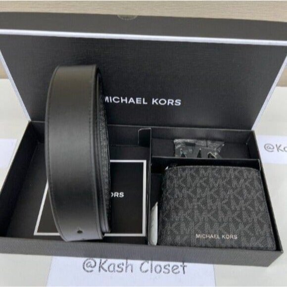 Michael Kors mens belt & wallet set MK signature black - Picture 4 of 8